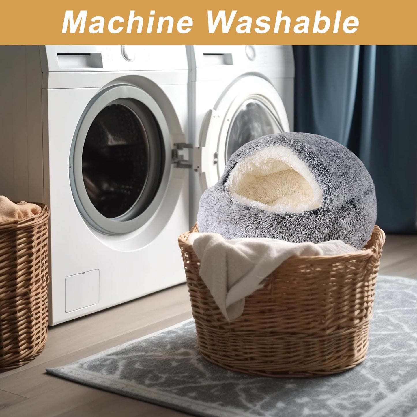 Hooded Dog Bed for Small Dogs, Nest Dog Beds, Washable Cute Cat Cave Bed, Cozy Nook Pet Bed for Dogs or Cats, Anti-Slip Puppy Bed Fits up to 22 lbs Pets(Grey, 20" x 20")