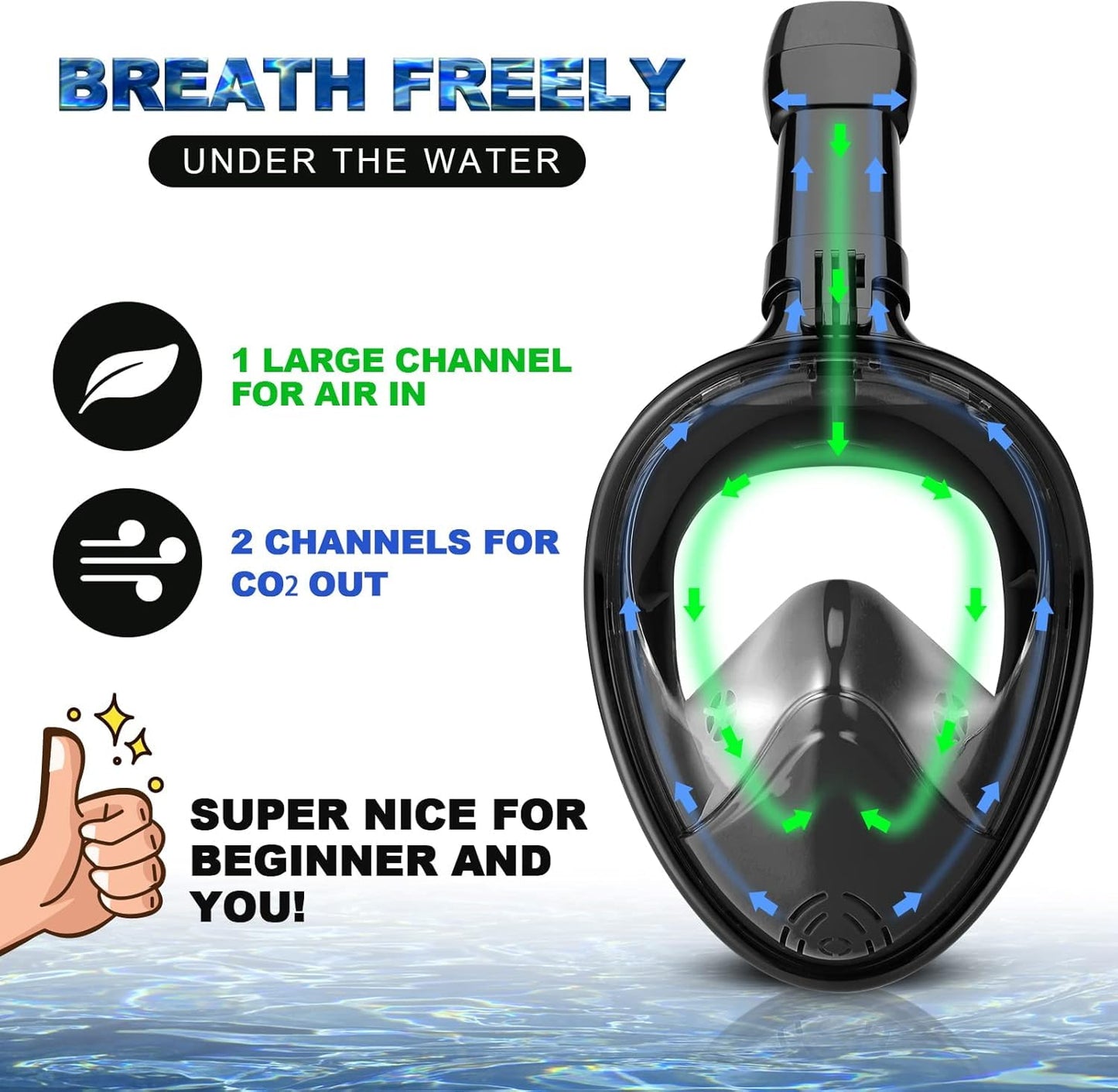 Odoland Snorkeling Packages, Full Face Snorkel Mask for Adults & Youth with Camera Mount, Adjustable Swim Fins, Anti-Fog Anti-Leak Diving Gear for Men Women Teens, Black, L/XL