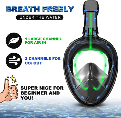 Odoland Snorkeling Packages, Full Face Snorkel Mask for Adults & Youth with Camera Mount, Adjustable Swim Fins, Anti-Fog Anti-Leak Diving Gear for Men Women Teens, Black, L/XL