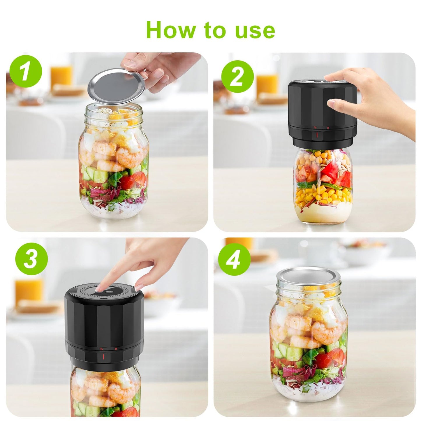 M11 Mason Jar Vacuum Sealer - Electric Mason Jar Vacuum Sealer Kit with Wide and Regular Mouth Mason Lids, Jar Vacuum Sealer for Canning Jars, Vacuum Sealing Machine for Food Storage