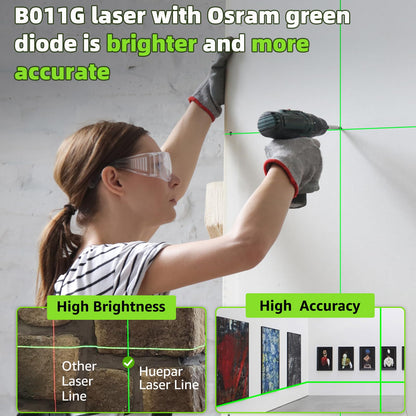 Laser Level with Tripod, Huepar 100Ft Self Leveling Green Cross Line DIY Laser Leveler Tool for Picture Hanging Floor Tile Wall Home Renovation, Gift for Him Father Husband Boyfriend (25.6in Tripod)