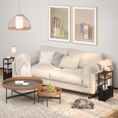 Leomonio Narrow Side Table, Slim End Tables with Fabric Basket, Skinny Table for Small Spaces, Thin Bedside Table for Living Room, Bedroom