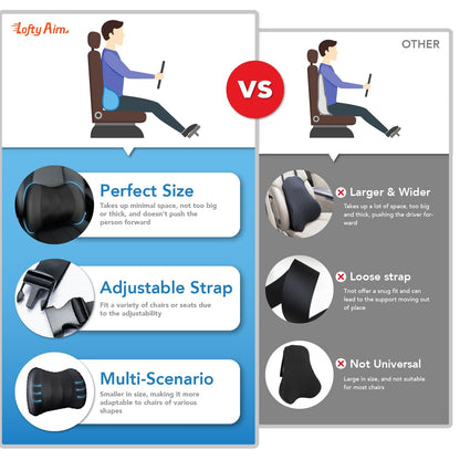 Lumbar Support Pillow for Car, Memory Foam Lumbar Pillow for Lower Back Pain Relief - Back Cushion for Driving, Chair Support for Car-Office Chair, Wheelchair - Black