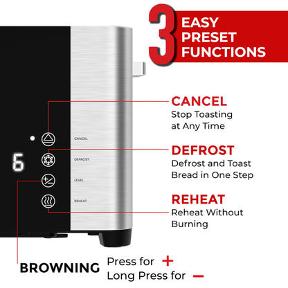 Mueller UltraToast Full Stainless Steel Toaster 4 Slice, Long Extra-Wide Slots for Bagels and Waffles, 6 Browning Levels, LED Display, Cancel/Defrost/Reheat Functions & Removable Tray, Kitchen Gadgets