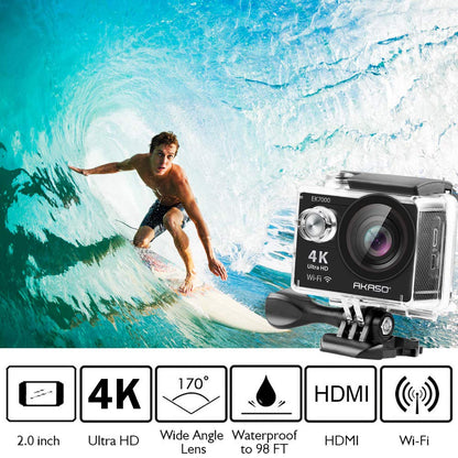AKASO EK7000 4K Action Camera Ultra HD Underwater Camera 170 Degree Wide Angle 98FT Waterproof Camera Remote Control Black
