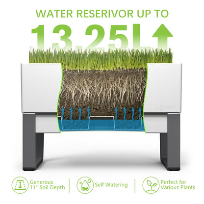 Glowpear Self Watering Planter Box - 29.5", White - UV Stable, Scalable Urban Raised Garden Bed with Water Gauge, Indoor Outdoor for Vegetables, Flowers, Herbs, and Succulents, Gardening