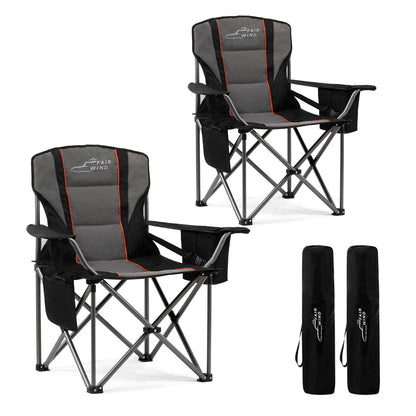 FAIR WIND 2 Pack Oversized Fully Padded Camping Chair with Lumbar Support, Heavy Duty Cooler Bag Fold Chair Support 450 LBS