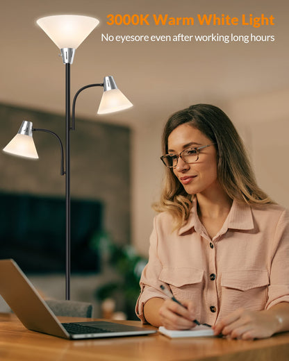 LEPOWER Floor Lamp, Standing Lamp with Replaceable 3000K Energy-Saving, Lamp for Living Room with Adjustable Reading Lights, Modern Bright Floor Lamp for Bedroom, Living Room, Office