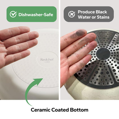 Redchef Ceramic Pots and Pans Set Non Stick, Nonstick Kitchen Cookware Sets, Non Toxic Pots and Pans Set Non Stick, PFAS PFOA & PTFE Free, Detachable Handle Pots and Pans 5 Piece, RV Cookware