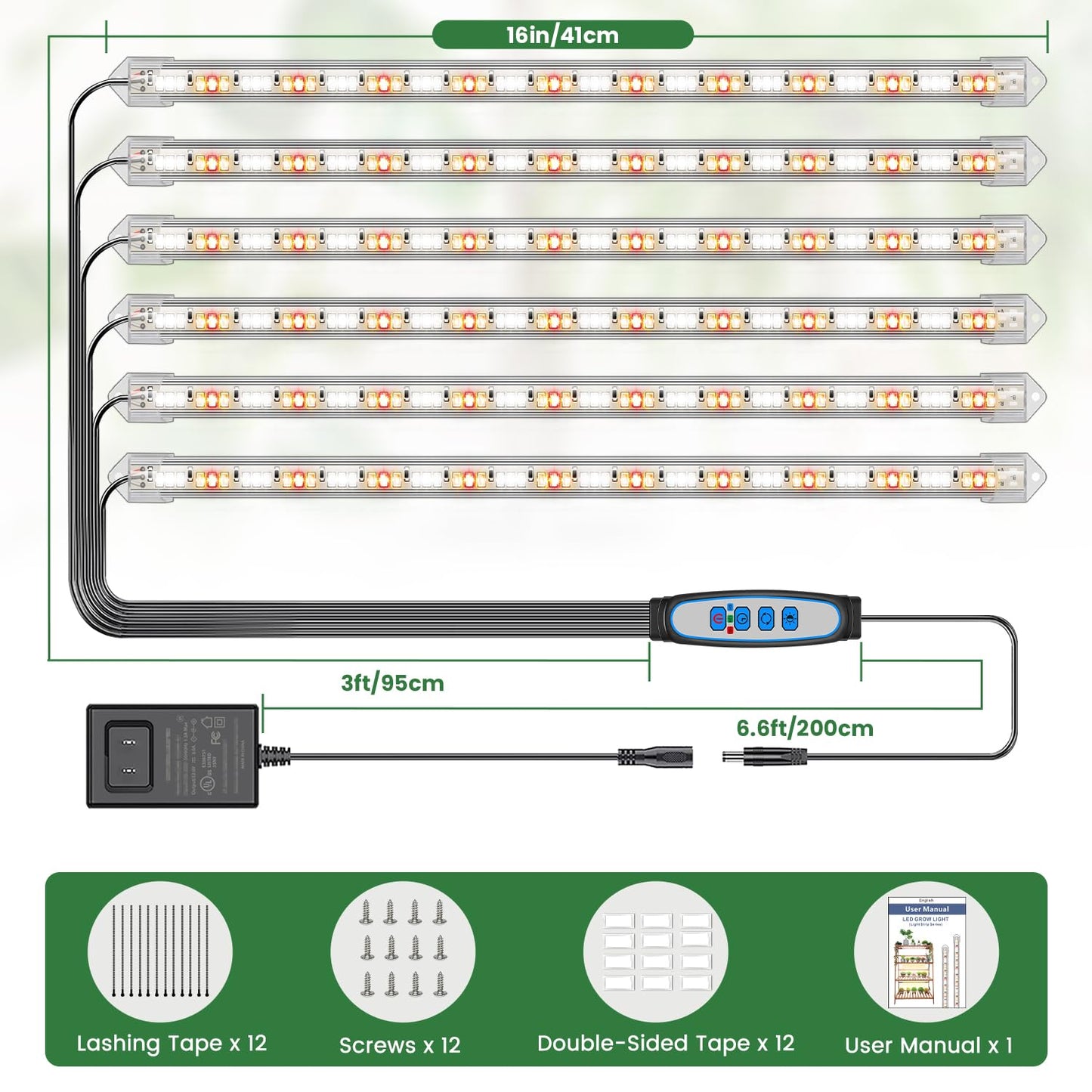 Kullsinss LED Plant Grow Light Strip, 36W 360 LEDs Grow Lights for Indoor Plants Full Spectrum with 6/12/16H Timer, 660nm/3000K/6000K Sunlike Grow Lamp for Seeds Starting Hydroponics Succulents