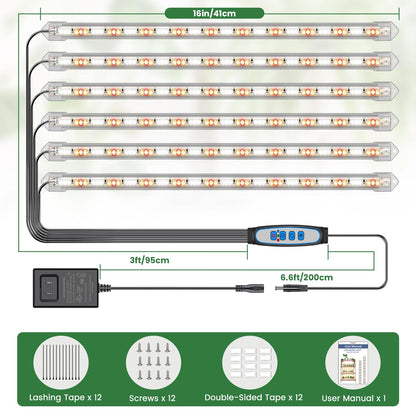 Kullsinss LED Plant Grow Light Strip, 36W 360 LEDs Grow Lights for Indoor Plants Full Spectrum with 6/12/16H Timer, 660nm/3000K/6000K Sunlike Grow Lamp for Seeds Starting Hydroponics Succulents