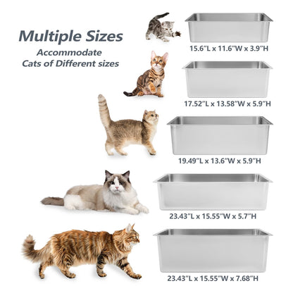 Kirecoo Stainless Steel Cat Litter Box - Metal High Sided Cat Pan, Large Stainless Steel Box, Indoor Litter Tray, Non Stick, No Smell, Easy to Clean, Pet Toilet Supplies for Kitten, Kitty, Rabbit
