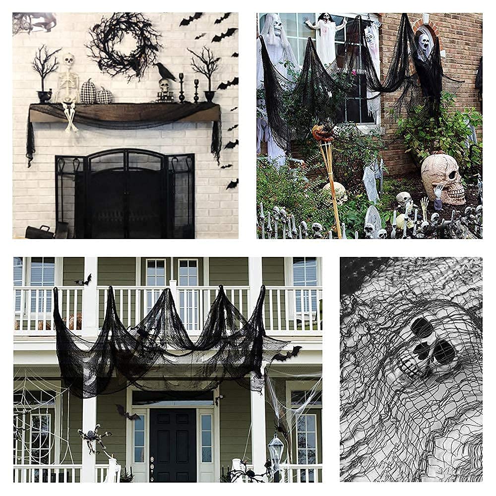 Qtisky Set of 5 Halloween Creepy Gauze Cloth Decoration, Indoor Outdoor Black Scary Halloween Gauze Tapestry Decor, Spooky Decorations for Home Wall Yard Haunted House Party Supplies, 72 x 30 inch