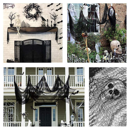 Qtisky Set of 5 Halloween Creepy Gauze Cloth Decoration, Indoor Outdoor Black Scary Halloween Gauze Tapestry Decor, Spooky Decorations for Home Wall Yard Haunted House Party Supplies, 72 x 30 inch