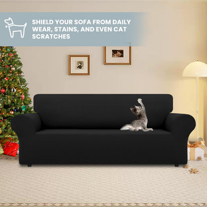 LURKA Stretch Sofa Slipcovers Couch Covers for 3 Cushion Couch Sofa Pet Friendly Non Slip Sofa Cover Washable Furniture Protector with Elastic Bottom (Large, Black)
