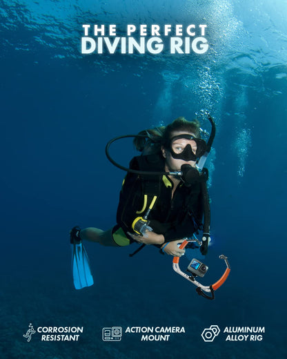 Movo GB-U80T Underwater Diving Rig with Cold Shoe Mounts, Strap - Compatible with GoPro Hero, HERO6, HERO7, HERO8, HERO9, HERO10, HERO11, Osmo Action - Scuba GoPro Accessory (XL/Tangerine)