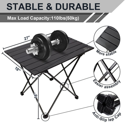 MSSOHKAN Camping Table Folding Portable Camp Side Table Aluminum Lightweight Carry Bag Beach Outdoor Hiking Picnics BBQ Cooking Dining Kitchen Black Large