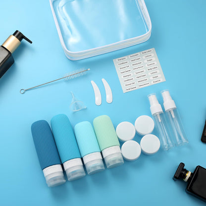 Mrsdry 16 Pack Travel Bottles Set, TSA Approved Leak Proof Silicone Squeezable Containers for Toiletries, Refillable Travel Accessories for Conditioner, Shampoo, Lotion & Body Wash Accessories