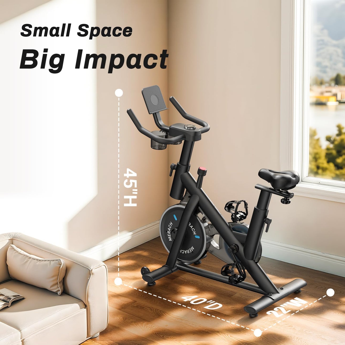 MERACH Exercise Bike, Brake Pad Stationary Bike with Exclusive App, Low Noise Indoor Cycling Bike with 300lbs Weight Capacity, Tablet Mount and Fitness Courses for Weight Loss