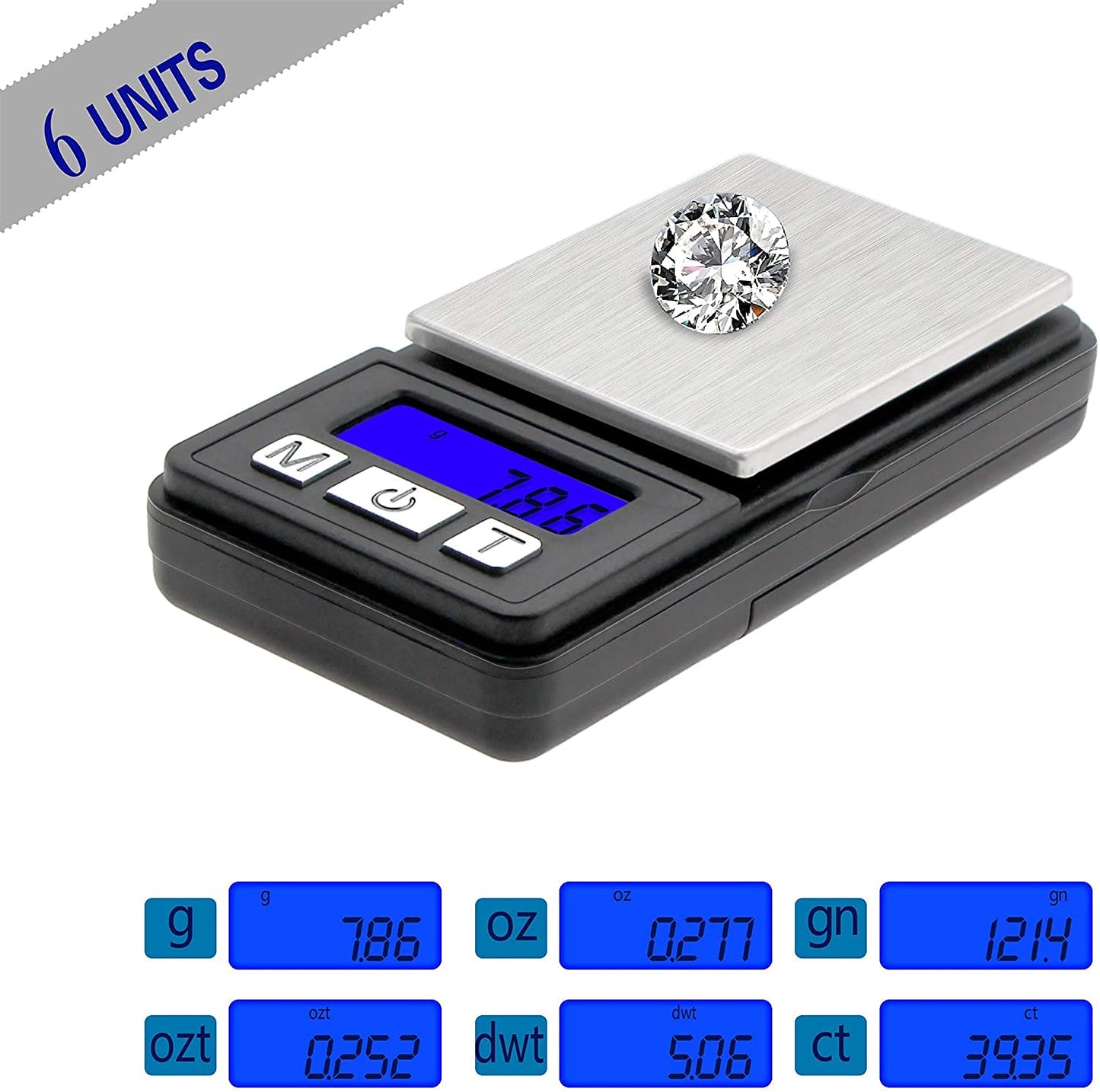 Fuzion Ultra Mini Gram Scale, 100/0.01g Mini Scale, Digital Pocket Scale, Small Jewelry Scale with Tray, Food Scale with 6 Units Conversion, Tare, LCD Display
