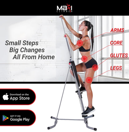 MaxiClimber 2.0 Vertical Climber Exercise Machine w/ Elastic Resistance System - Foldable Home Gym Fitness Equipment for Full Body Cardio & Strength Training Workouts, Adjustable Height