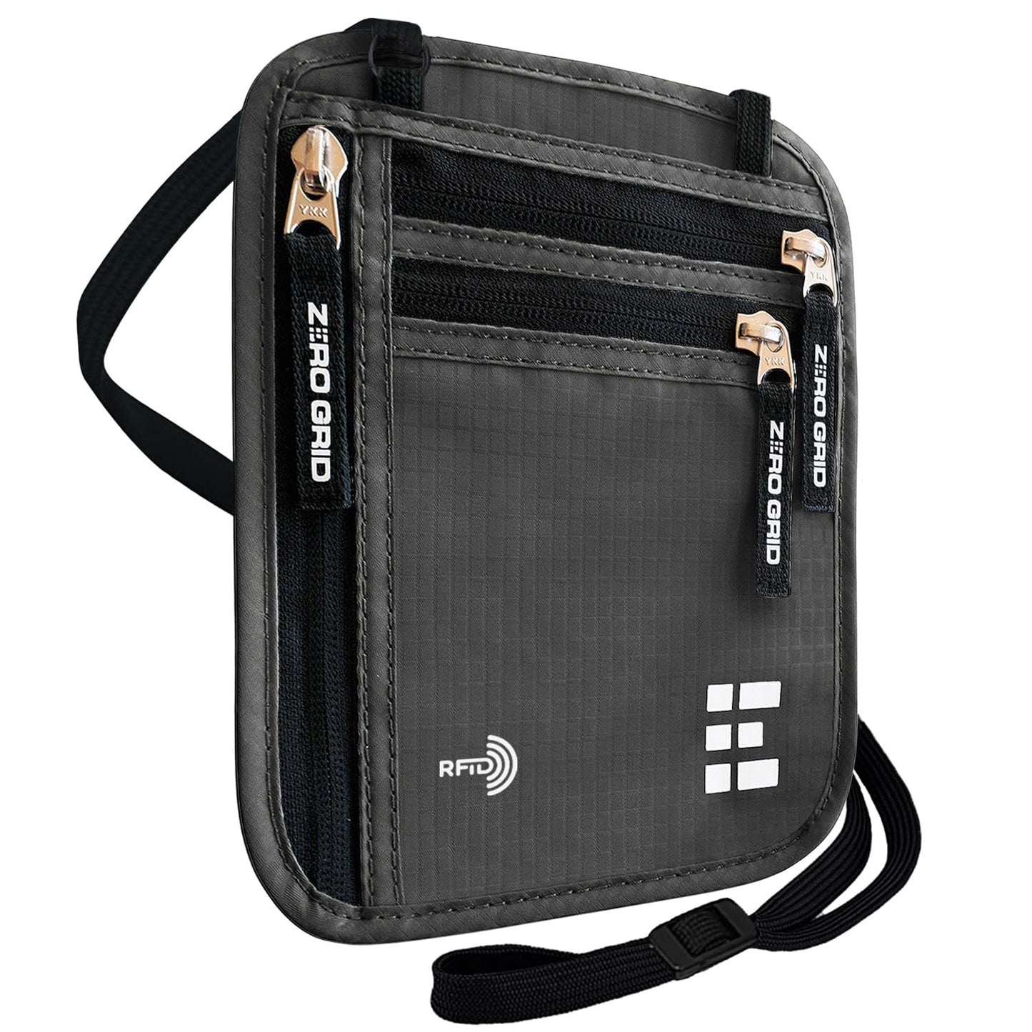 Neck Wallet for Travel & Passport Holder with RFID Blocking - Slim & Easy to Conceal Nylon Travel Pouch for men & women - Holds Phone, Cash, Cards, Keys - Sweat & Water Resistant - Large - Dark Grey