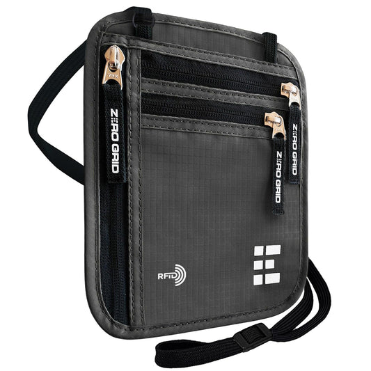 Neck Wallet for Travel & Passport Holder with RFID Blocking - Slim & Easy to Conceal Nylon Travel Pouch for men & women - Holds Phone, Cash, Cards, Keys - Sweat & Water Resistant - Large - Dark Grey