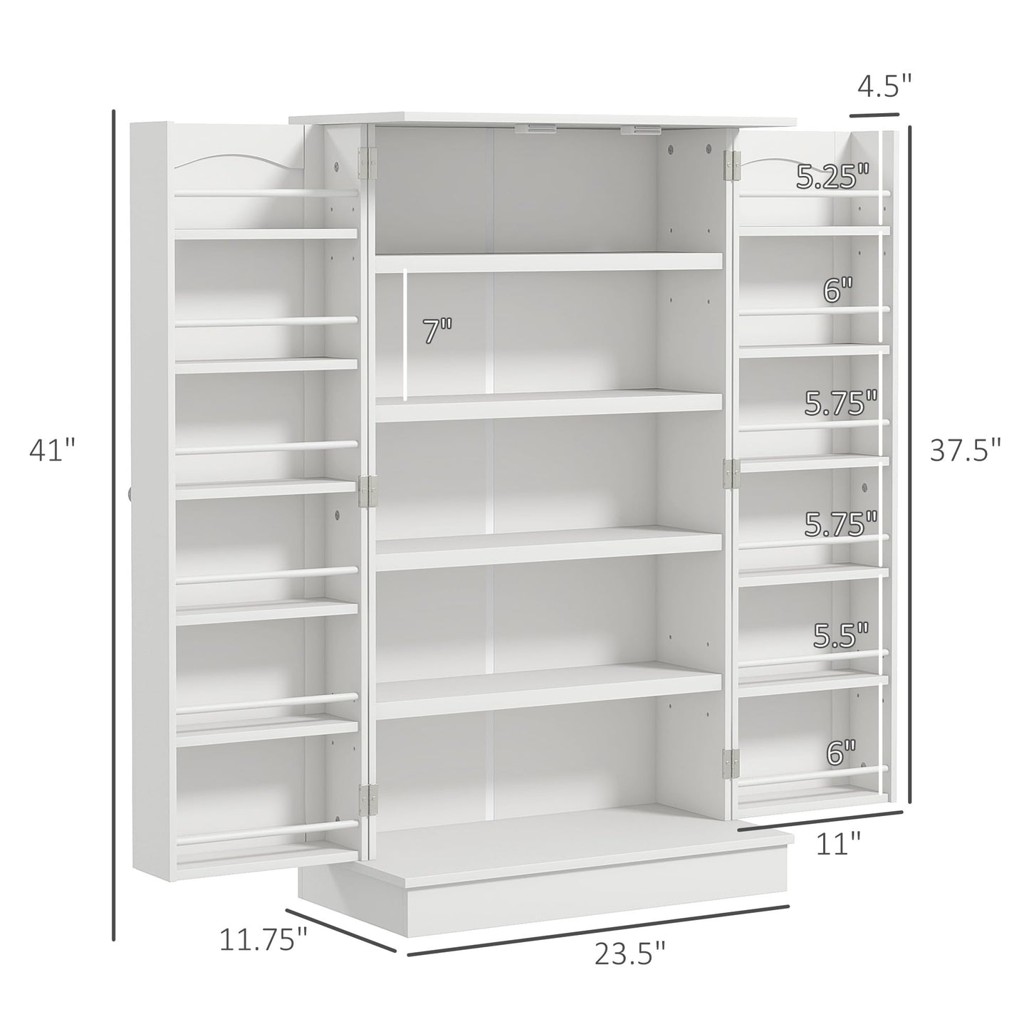HOMCOM 41" Kitchen Pantry Storage Cabinet, Freestanding Kitchen Cabinet with 12 Door Shelves, Double Doors, 5-Tier Shelving and Adjustable Shelves, White