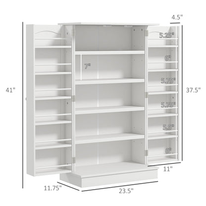 HOMCOM 41" Kitchen Pantry Storage Cabinet, Freestanding Kitchen Cabinet with 12 Door Shelves, Double Doors, 5-Tier Shelving and Adjustable Shelves, White