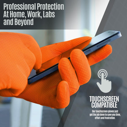 MED PRIDE Maxx Strength Nitrile Industrial 8 Mil Thick 100 Gloves/Large - Diamond Texture Disposable Safety- Heavy-Duty, Tear-Resistant Mechanic Automotive Food Handling Gloves- Orange