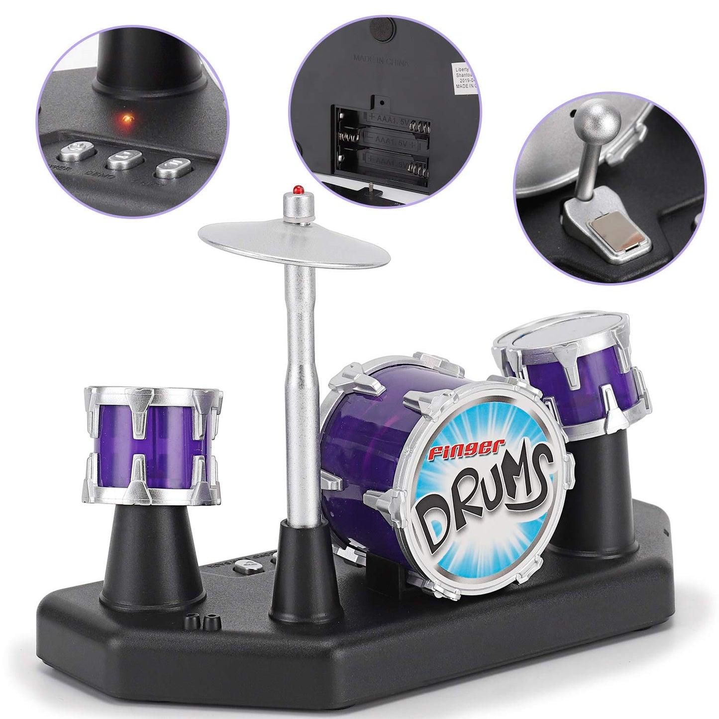 Finger Drum Set Electronic Mini Desktop Small Novelty Toy Desk Instrument Game with Sounds and Lights for Kids, Adults