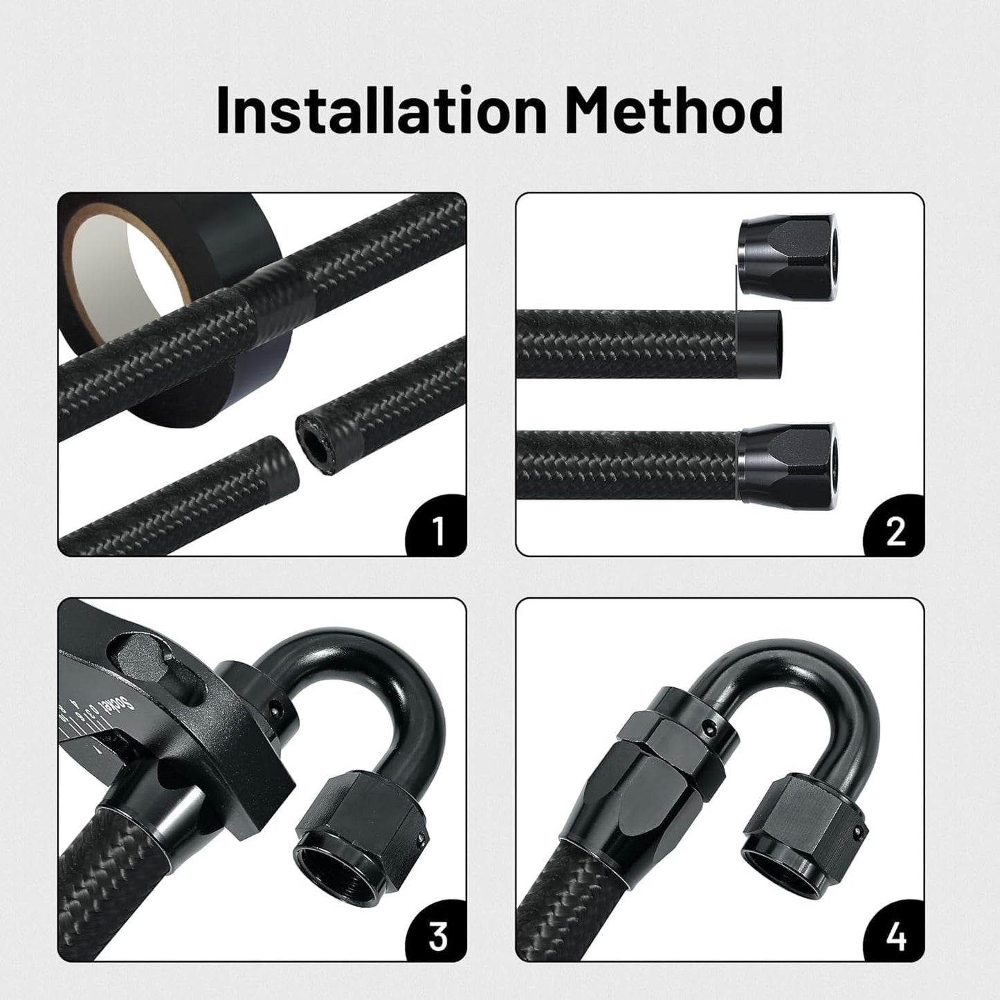 EVIL ENERGY 8AN Nylon Braided Fuel Line Kit, AN8 Fuel Hose Kit CPE 20FT Black&Red