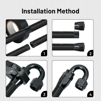 EVIL ENERGY 8AN Nylon Braided Fuel Line Kit, AN8 Fuel Hose Kit CPE 20FT Black&Red