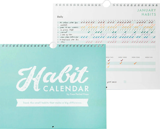 Free Period Press Habit Tracker Calendar & To Do List Planner, Spiral Bound Habit Tracker with Writable Goals, 12 Months Undated, 8"x10”