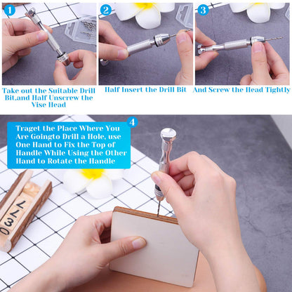 Pin Vise for Resin Casting Molds, Shynek Hand Drill for Jewelry Making Resin Tools Includes 1Pcs Push Hand Drill 10Pcs Drill Bits 480Pcs Eye Screws for DIY Keychain (Gold+Silver)