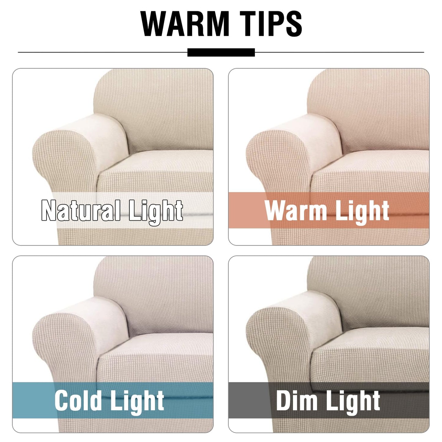 H.VERSAILTEX 4 Piece Stretch Couch Covers for 3 Cushion Couch Sofa Furniture Slipcovers Feature Upgraded Thicker Jacquard Fabric (Sofa, Natural)