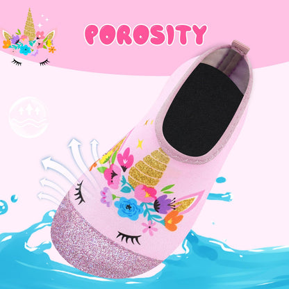 Kids Water Shoes Girls Boys Outdoor Quick Dry Barefoot Aqua Socks for Toddler Sport Beach Swim Surf A-Bling Unicorn 1-2 Big Kid