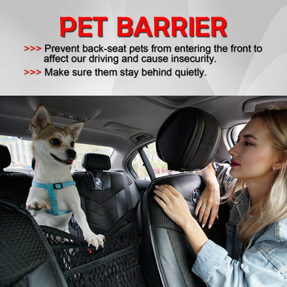 AMEIQ Car Accessories, Organizer Storage Between Front Seats, Purse Handbag Holder of 3 Layers Mesh Net Pocket Bag, Backseat Dog Pet Barrier, Patented