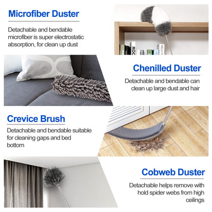 Microfiber Duster Kit (11PCS) - Washable Dusters with Extension Pole (30 to 100 in) for Cleaning Ceilings, Fans, Furniture