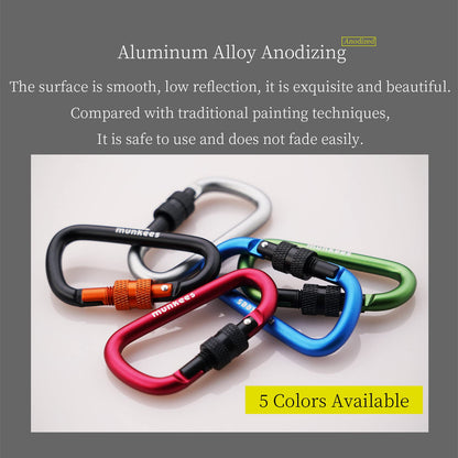 munkees Small Carabiner Clip Keychain 2 Pack, Mini Caribeener 2 inch to 3" for Keys Aluminum Alloy Biner Lightweights for Bottle Buckle, Backpack Hook (Small, Green with Lock)