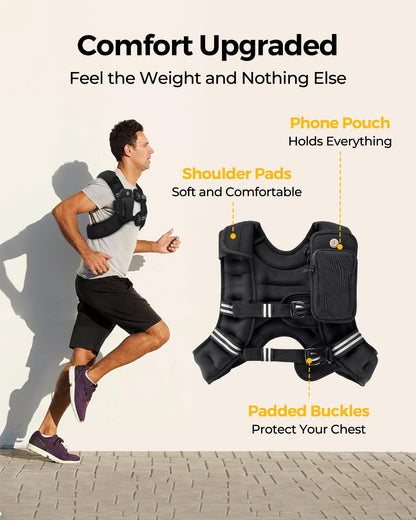 PACEARTH Weighted Vest,4lb/6lb/10lb/12lb/16lb/20lb/25lb/30lb Weight Vest with Reflective Stripe, Body Weight Vests Adjustable for Men, Women Workout, Strength Training, Running, Walking, Jogging