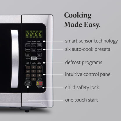 Farberware Countertop 1000 Watts 1.2 cu ft-Smart Sensor Microwave Oven with LED Lighting and Child Lock-Perfect for Apartments and Dorms-Easy Clean Black Interior, Stainless Steel