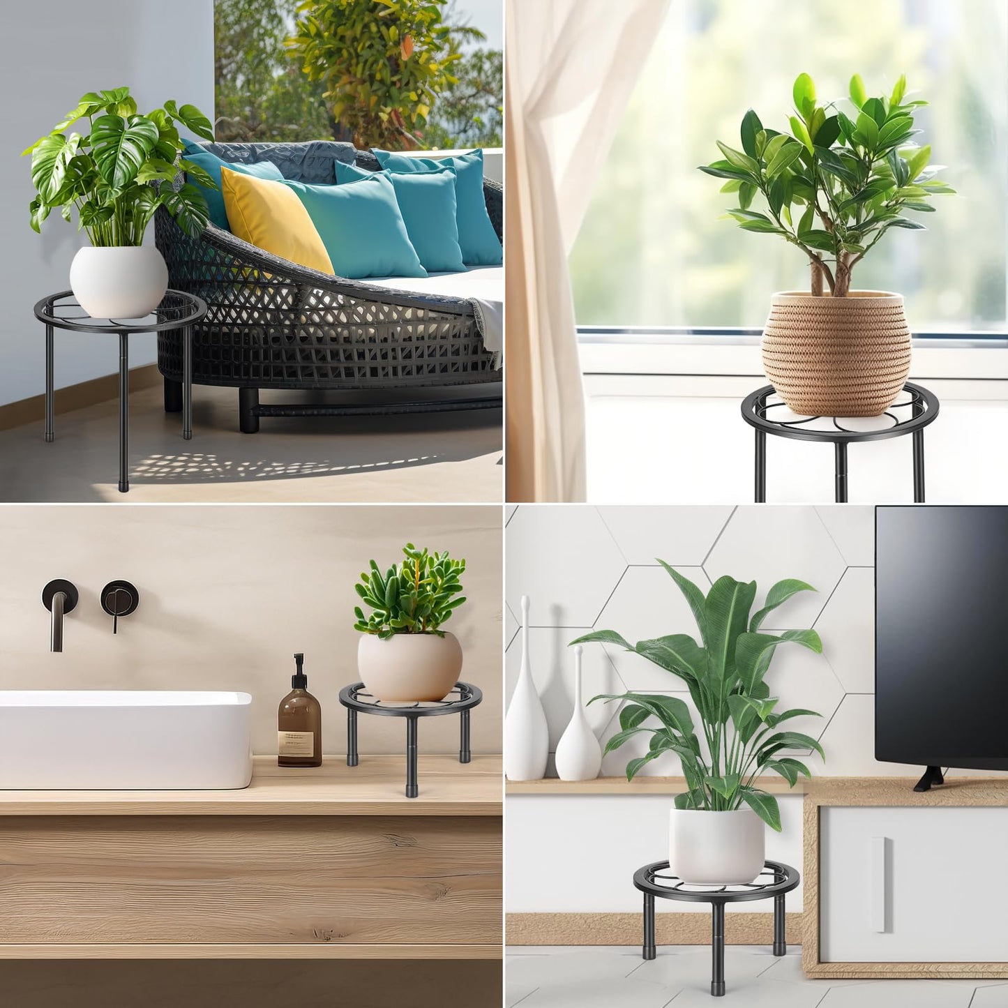 Amaoot 5 Pack Metal Plant Stand, Anti-Rust Iron Plant Stands for Indoor and Outdoor, Heavy Duty Flower Pot Stands for Multiple Plant, Black Potted Plant Holder for Garden Home (5 Pack Black)