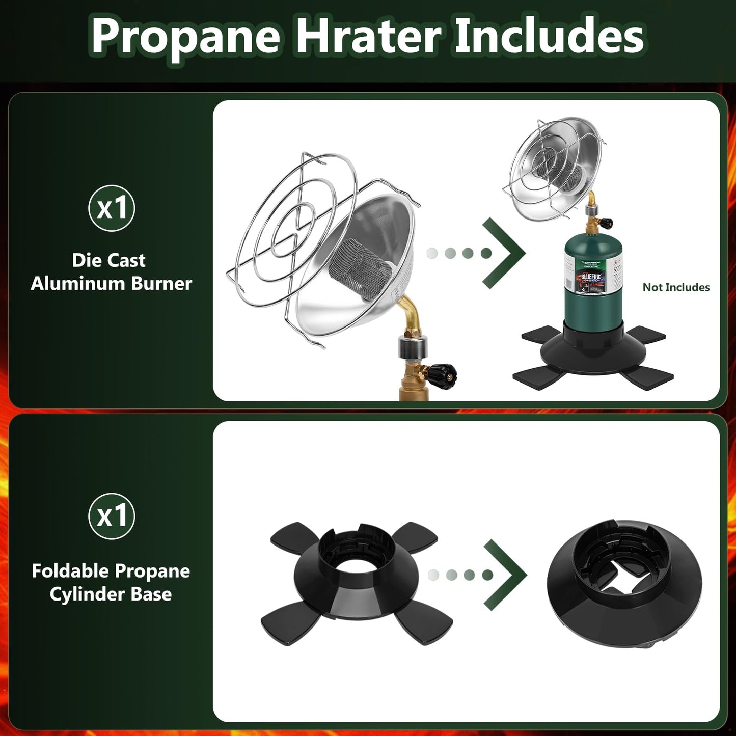 Portable Heater for Camping Outdoor Space Propane Heater 6200BTU Power with Control Valve Patio Heater Cordless 1lb Small Propane Gas Tank Holder Tent Garage Fishing stove buddy