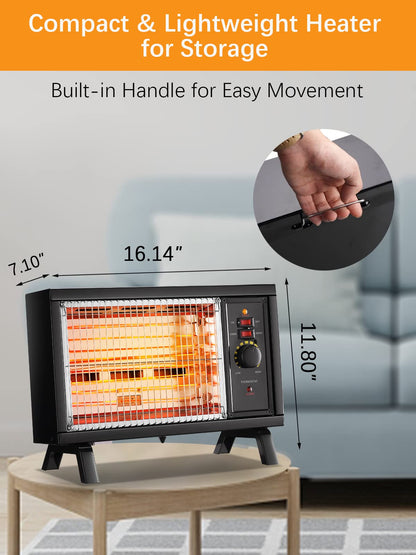 JASUN Portable Space Heater Electric Radiant Heater Fast Heating with Adjustable Thermostat, Portable Indoor Heater with Handle Quiet Energy-Saving 1250W/1500W for Office Home Garage Bedroom Black