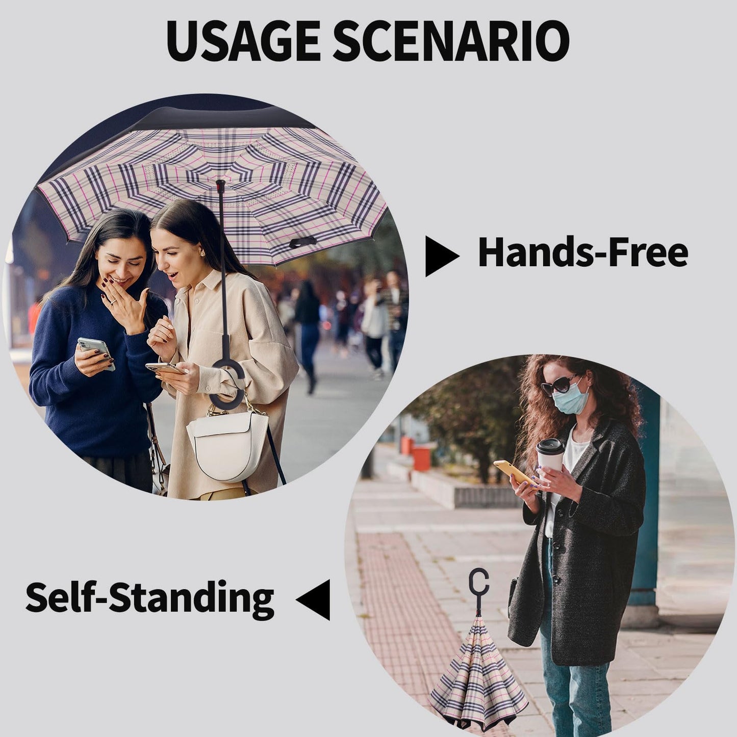 LLanxiry Inverted Reverse Upside Down Umbrella, Waterproof, C-Shaped Handle, Frosted Design, for Men and Women