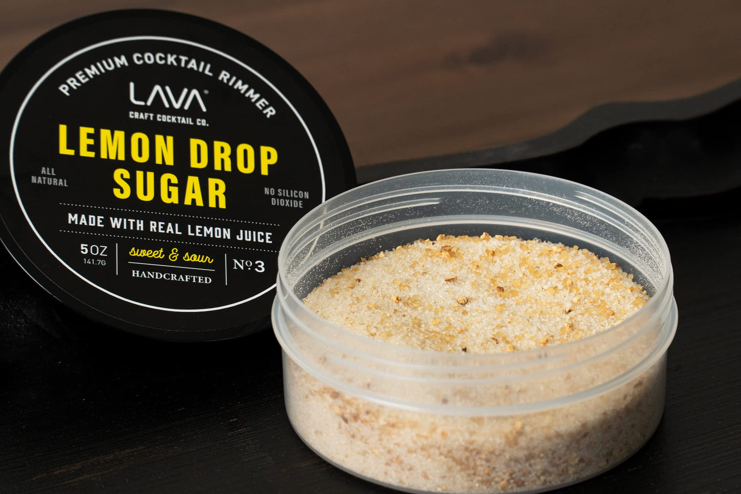 LAVA Premium Lemon Drop Sugar Cocktail Rimmer, All Natural Rimmer Sugar, Sweet & Sour, Real Lemons, Pure Cane Sugar, No Silicon Dioxide, with Easy Screw-On Lid - 5oz