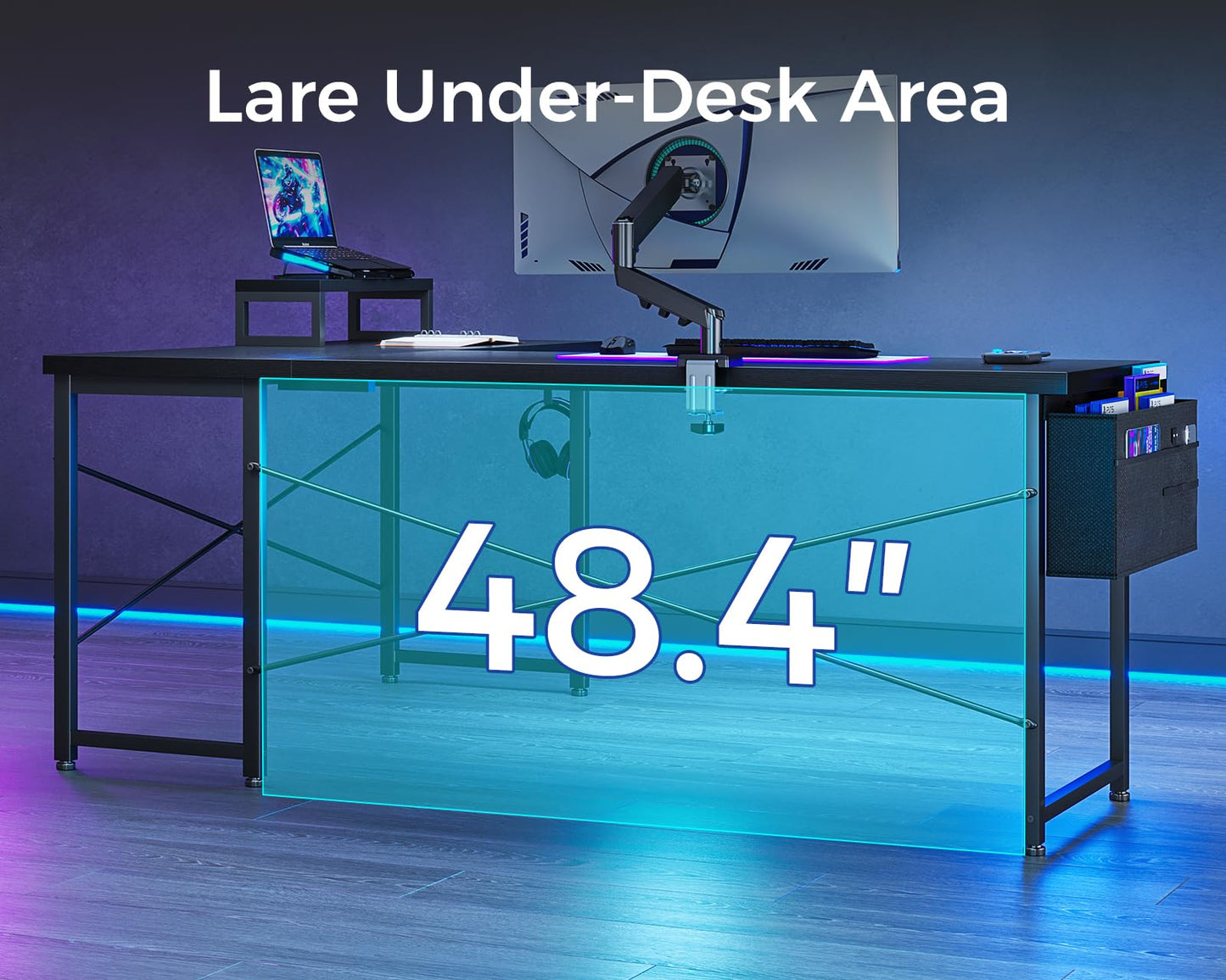 ODK L Shaped Desk, 66" Computer Corner Desk, Gaming Desk, Home Office Writing Desk with Monitor Shelf, Space-Saving Workstation Desk, Modern Simple Wooden Table, Easy to Assemble, Black