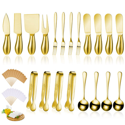 Patelai Charcuterie Board Accessories Cheese Spreader Knife Set Charcuterie Utensils Butter Knife Stainless Steel Mini Serving Tongs Spoons Appetizer Forks for Pastry Christmas(Golden,20 Pieces)