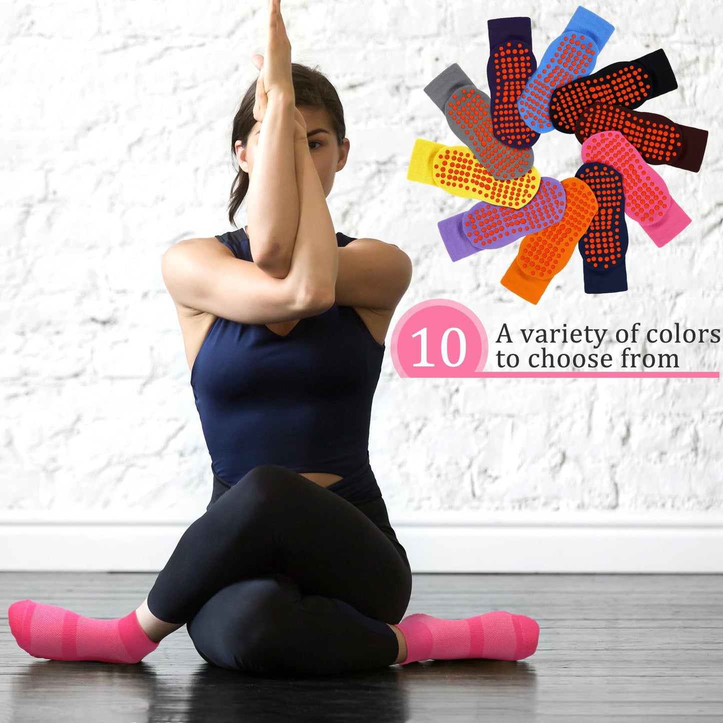 Geyoga 10 Pairs Non Slip Yoga Socks Anti Skid Sticky Grippers Hospital Slipper Socks for Men Women Pilates Ballet Barre(Bright Colors)